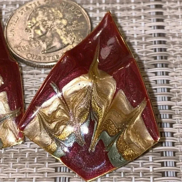 Vintage Enamel Pierced Earrings - Picture 4 of 5